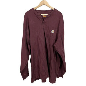 Carhartt Henley Shirt Burgundy Long Sleeve Plus Size 3XL Cotton Men’s